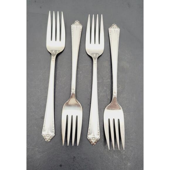 Set 4 Rogers STARLIGHT 50's International Reinforced Plate Flatware Salad Fork - Picture 2 of 8